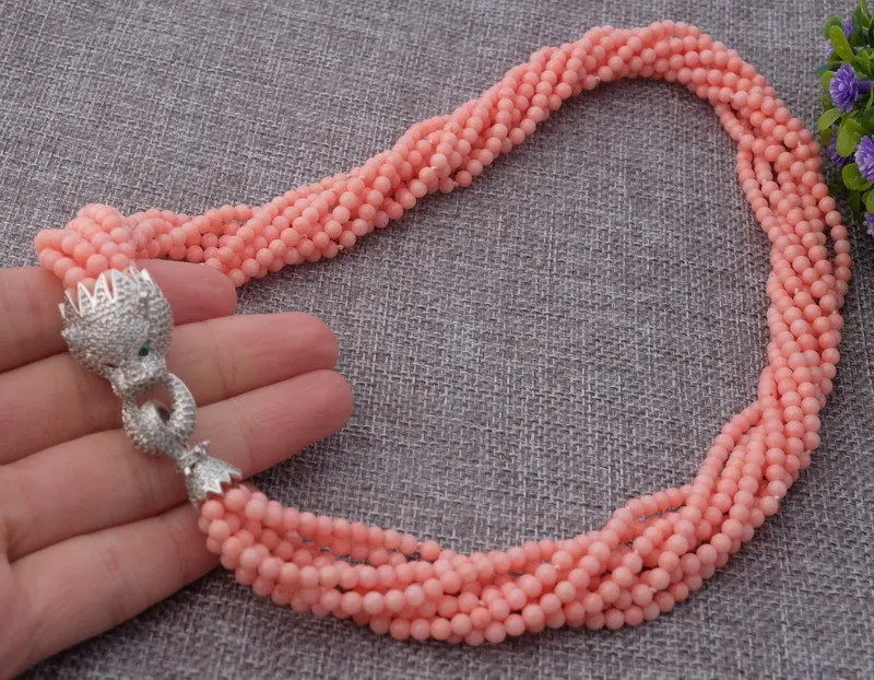 

Individual 8strands pink Coral Round necklace
