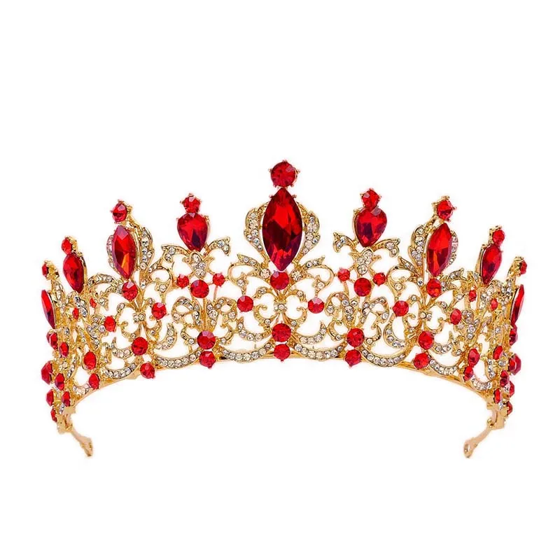 red Роскошные хрустальные стразы, Королевская корона невесты, диадема, женская свадебная диадема, головной убор, ювелирные изделия для волос, аксессуары, BH - Окраска металла: red