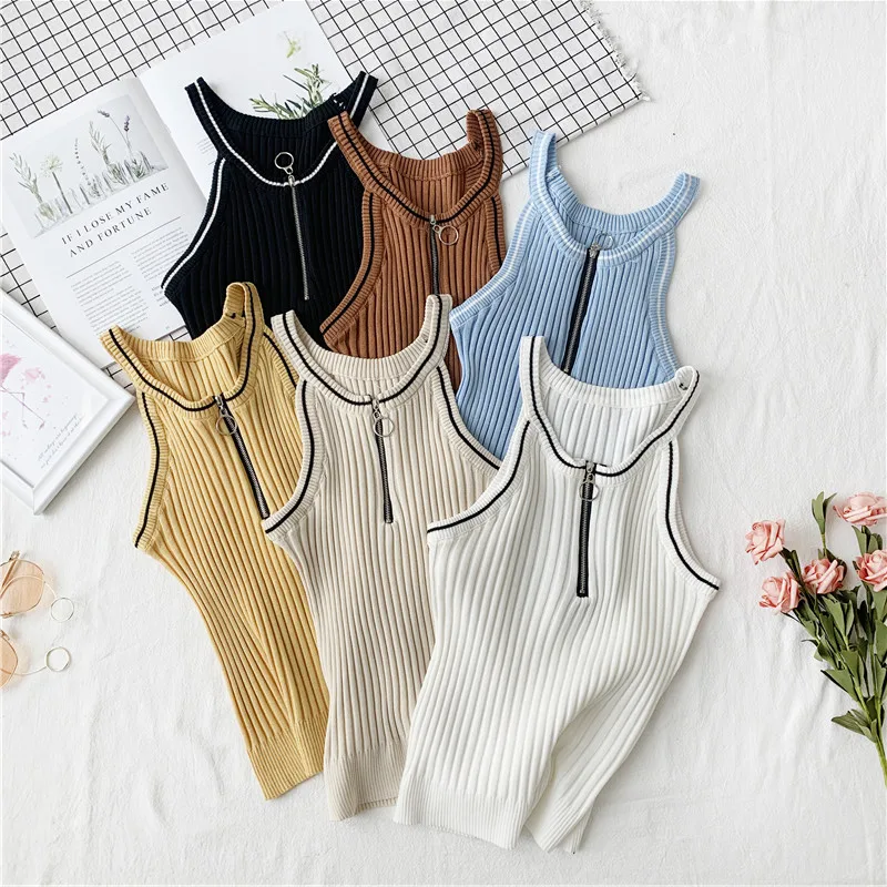 2019 летний модный женский сексуальный жилет с коротким кольцом на молнии висящий