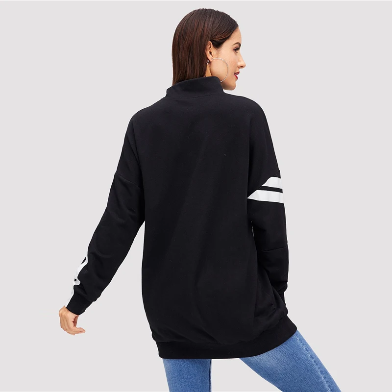 SHEIN Стильный Свитшот С Длинными Рукавами, Длинный Свитшот На Молнии С Пуговицами