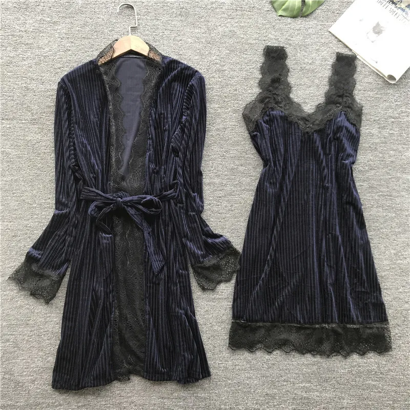 BZEL/женское сексуальное бархатное платье и комплект для сна + банный халат из двух