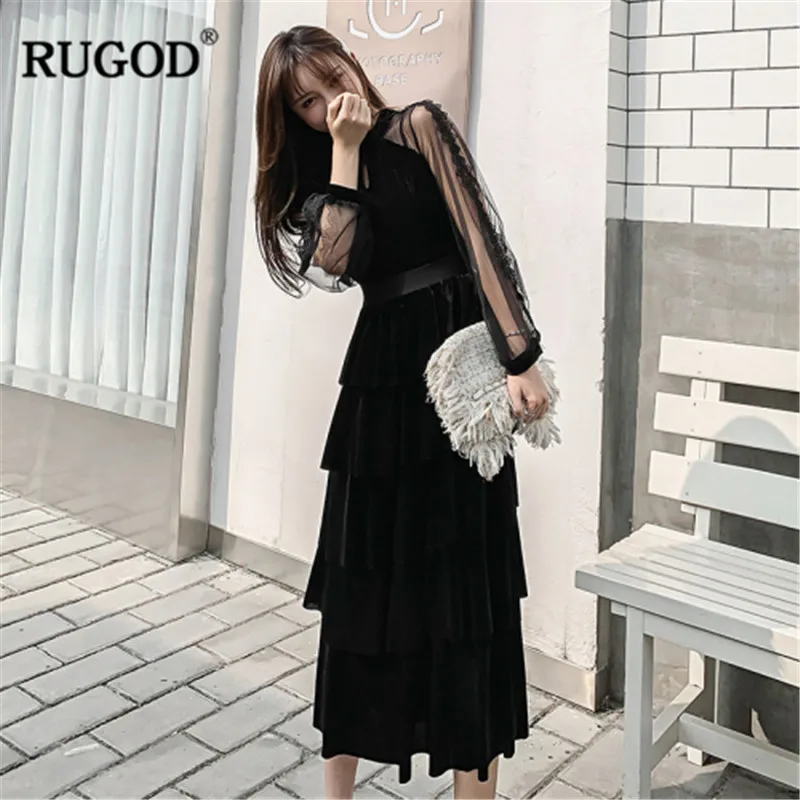 Женское плиссированное платье RUGOD длинное повседневное Сетчатое макси с