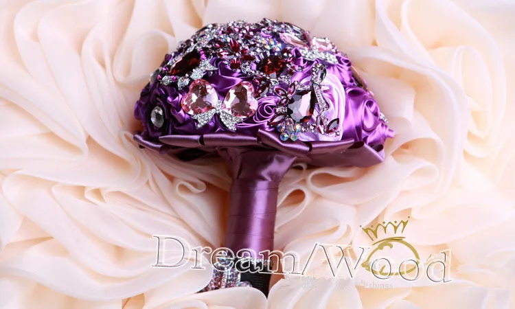 2015 wedding accessories korean style handmade diamand brooch crystal purple bouquet for bridal can be customized |