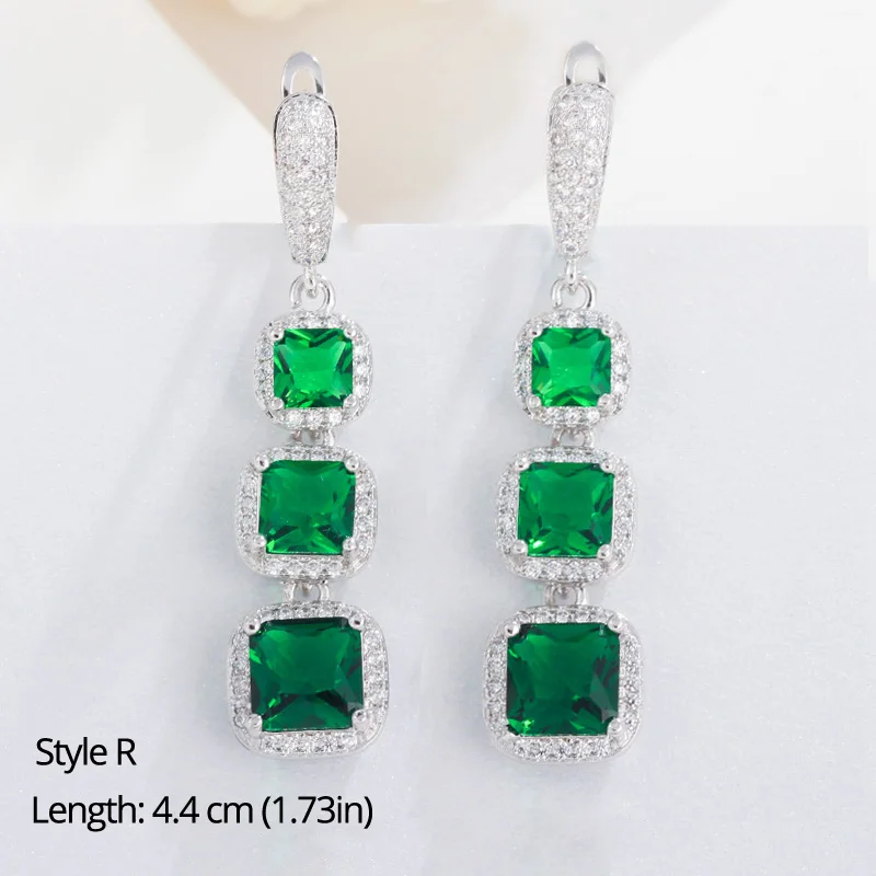 Style R BeaQueen Классическая большая капля воды Зеленый Кристалл Длинные Серьги-Подвески Овальный Круглый сердце, кубический циркон женские свадебные украшения E292 - Окраска металла: Style R