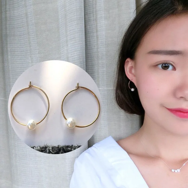 2018 простые геометрические круглые серьги кольца с искусственным жемчугом