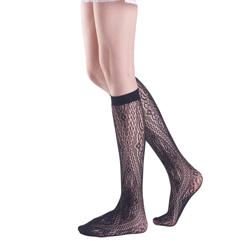 Большие сексуальные тонкие сетчатые чулки до колена летние однотонные женские