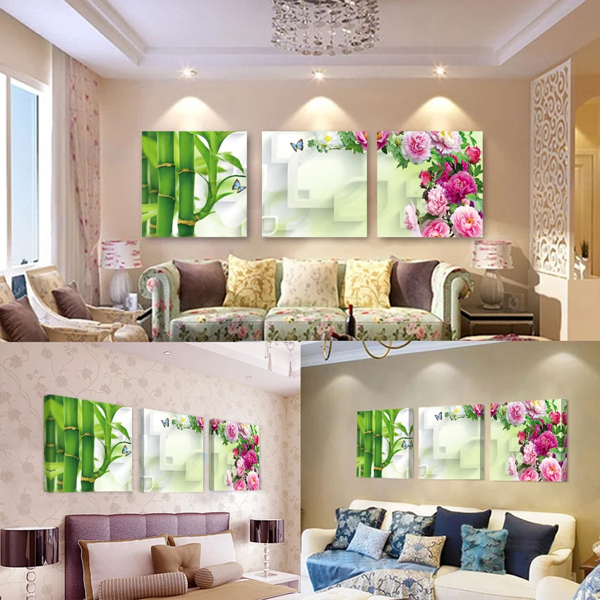 Бамбуковые пионы 3 предмета украшение для дома настенное искусство современная
