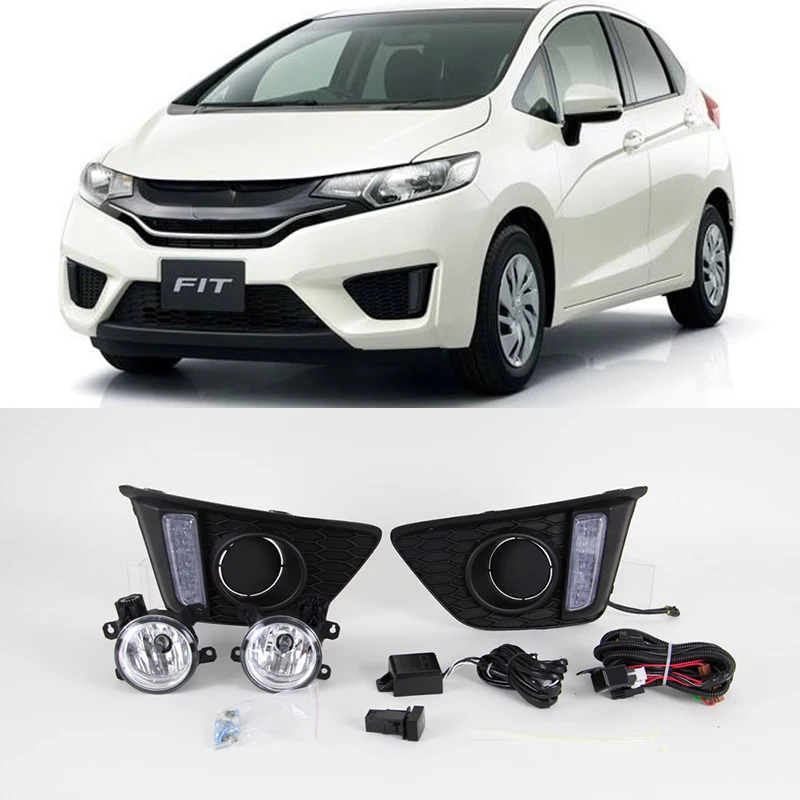 Автомобильный мигающий 1 комплект для Honda jazz fit светодиодный DRL дневные ходовые огни дневной светильник для вождения с противотуманной лампой