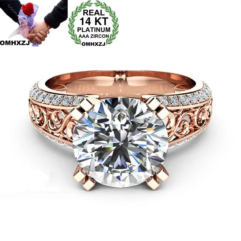 OMHXZJ Wholesale European Fashion Woman Man Party Wedding Gift Round White AAA Zircon 14KT Rose Gold Ring RR781 | Украшения и