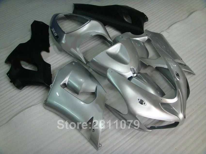High quality plastic fairing kit for Kawasaki Ninja ZX6R 05 06 silver black fairings set 2005 2006 KY51 | Автомобили и мотоциклы