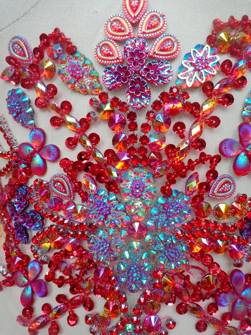 A156 ручной работы красные пришивные стразы аппликация кристаллы нашивки 35*22 см