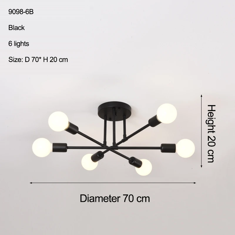 Бесплатный светодиодный светильник 85-265 в E27 Chander Lighting Vintag, светодиодный светильник, промышленные лампы, 6 ламп, люстра, светильник, белый - Цвет корпуса: 9099-6 black