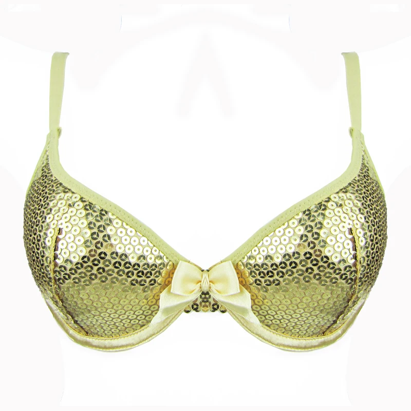 Женский бюстгальтер расшитый блестками с пуш ап и глубоким v образным вырезом