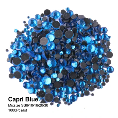 Capri blue 17 цветов для вас смешанный размер исправление горный хрусталь фуксия стеклянные камни SS6-SS30 - Цвет: Capri blue