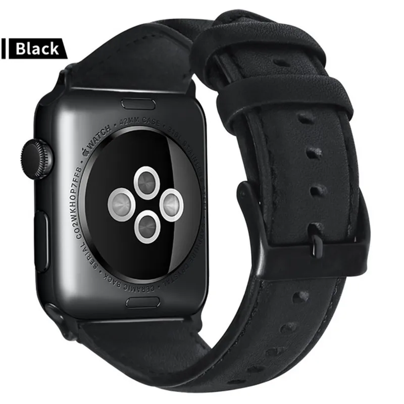 Black Кожаный браслет для Apple Watch 42 мм, 38 мм, 44 мм, 40 мм, серия 4, 3, 2, ремешок для Apple Watch iWatch, ремешок для часов - Цвет: Black