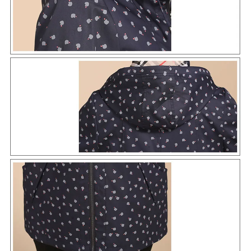 

Fashion elegant leaf print cotton trench coat middle age women hooded jacket mother outerwear 2019 autumn winter plus size