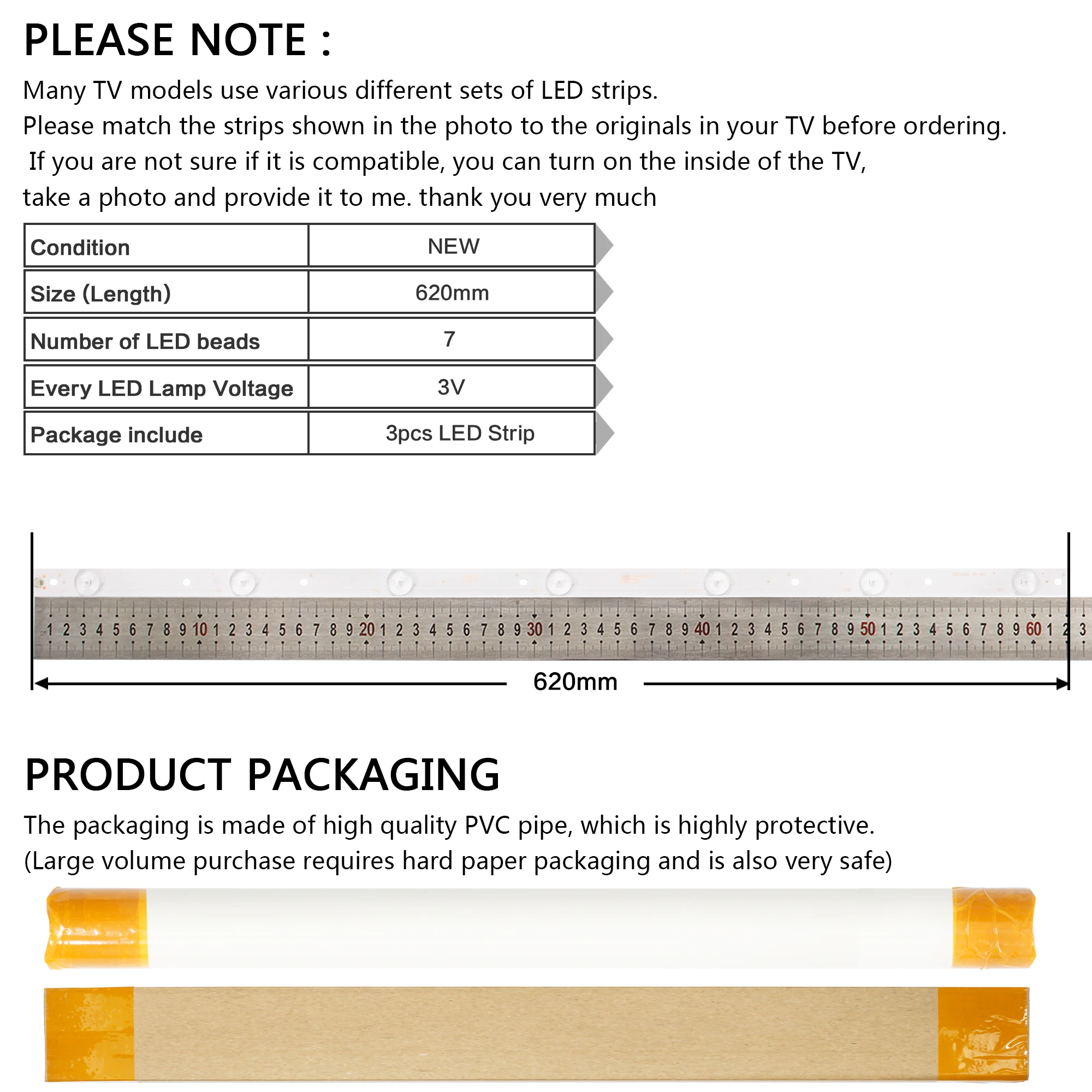 

LED Backlight strip 7 lamp For PHILIPS Sony 32"TV 32pft5501/60 KDL-32R330D LB32080 E465853 TPT315B5 DXYSHA.G AN10.5 FHBN0.K