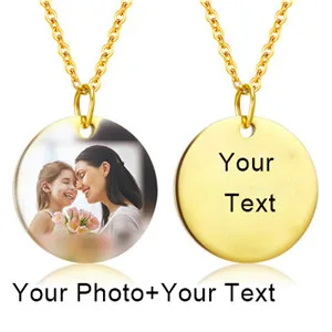 Custom Gold Round День матери, круглое ожерелье в форме сердца, именная табличка на заказ, фото, Золотая цепочка, ожерелье для женщин и мужчин, Индивидуальные ювелирные изделия - Окраска металла: Custom Gold Round