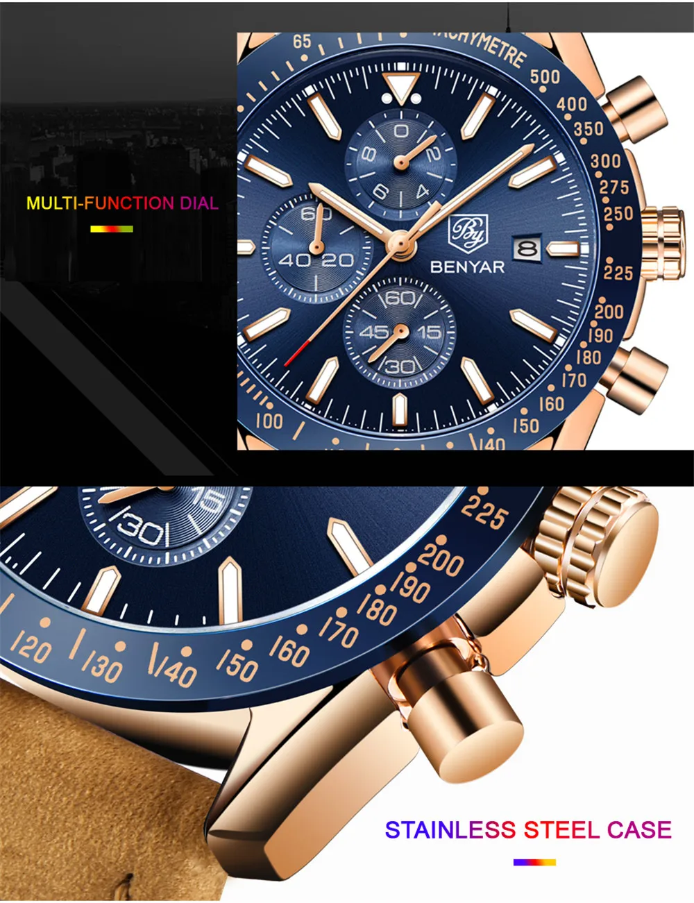 Men Watches BENYAR Brand Luxury Silicone Strap Waterproof Sport Quartz Chronograph Military Watch Men Clock relogio masculino