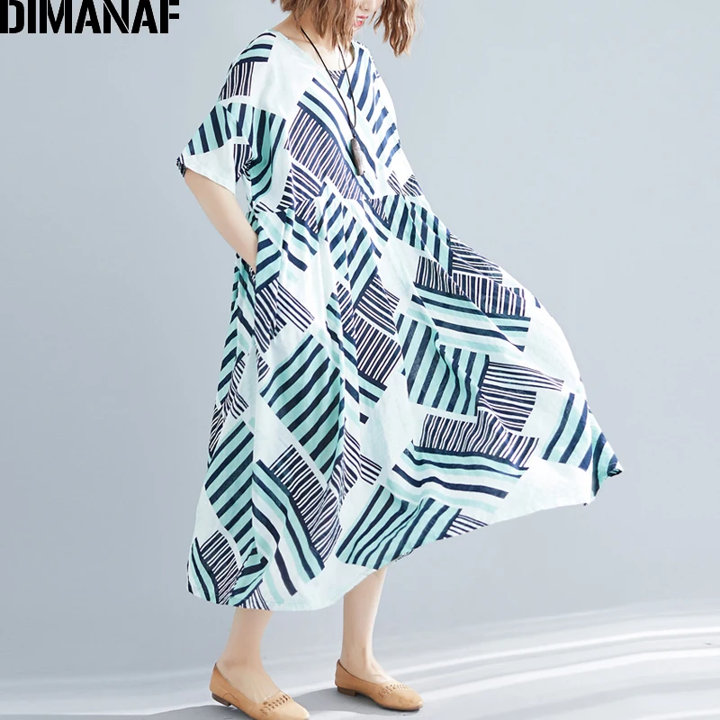Женское пляжное платье DIMANAF хлопковое большого размера в полоску 5XL 6XL|Женские