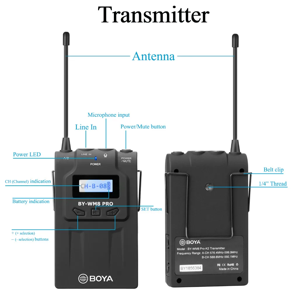 BOYA BY WM8 UHF двухканальный петличный беспроводной микрофон с ЖК экраном для камеры