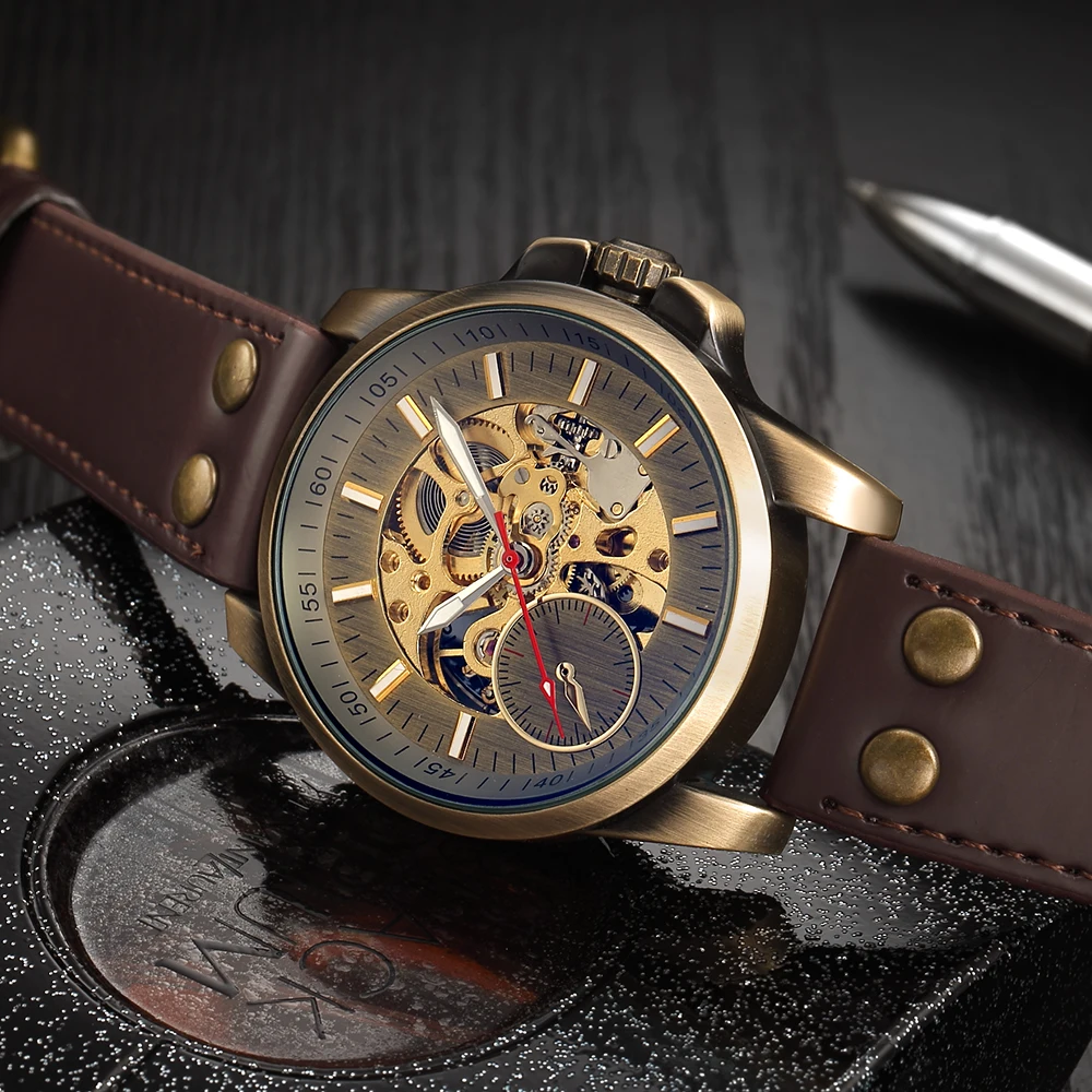 

Classy Mechanical Automatic Wristwatch for Men Mens Watch Skeleton Roman Numbers Analog Without Battery Leather Wrist Watches
