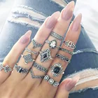 15 шт.компл. богемный ретро Хрустальный цветок листья полый Лотос драгоценный камень серебряное кольцо женский свадебный фотоальбом 2019