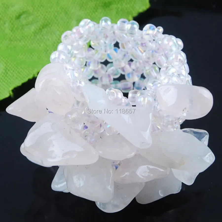 Free shipping Natural Rose Quartzs Gem Stone Beads Stretch Finger Ring Jewelry US 6~10 IJ3042 | Украшения и аксессуары