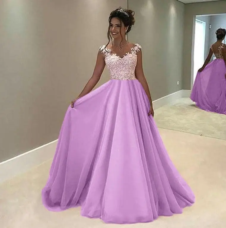 Лаванда Robe rose pour mariage2019 Новое кружевное платье с рукавами-крылышками ALinerobe de demoiseur d'honneur pour mariage длинное платье vestidos boda invitada - Цвет: Лаванда