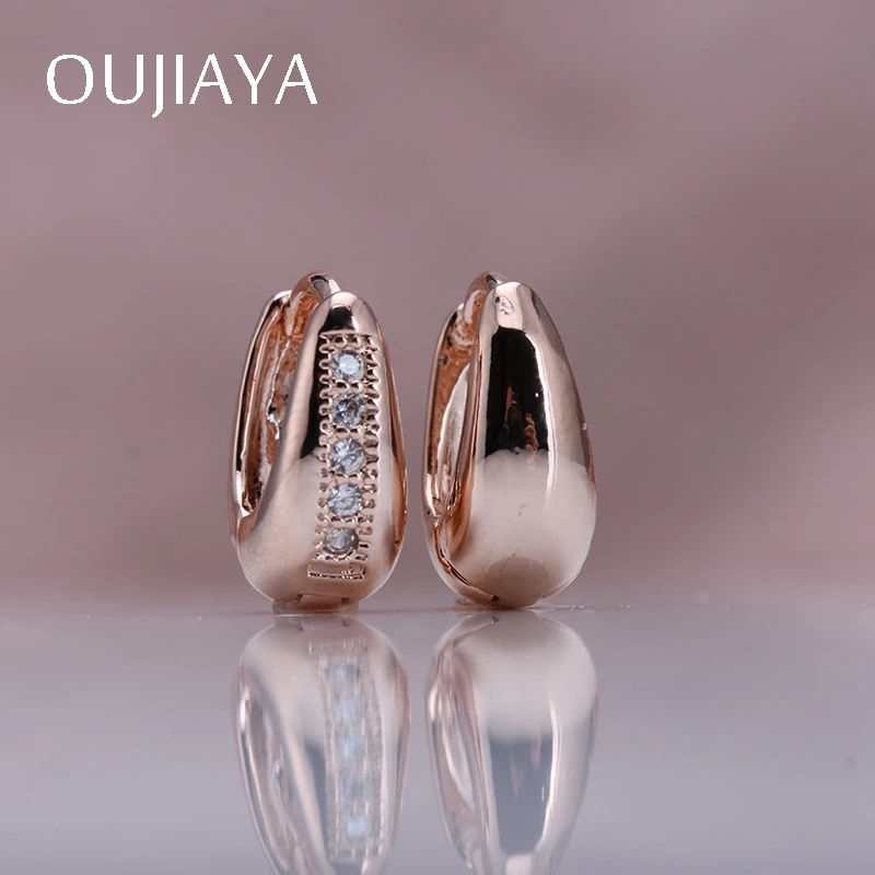 OUJIAYA Роскошные Water Drop 585 розовое золото серьги Для женщин натуральный циркон Малый