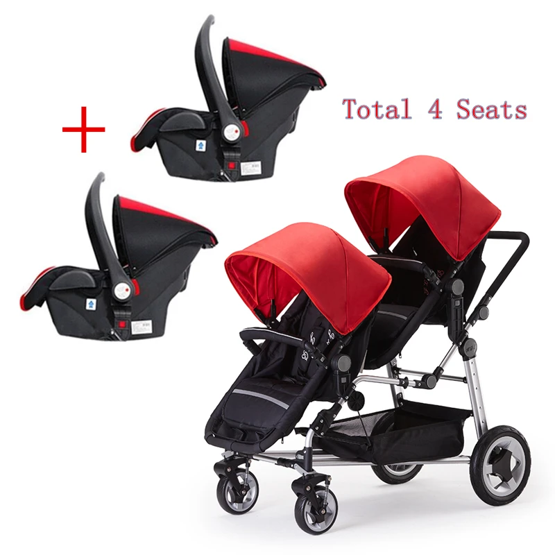 Складная детская коляска 4 места высокая для близнецов с 2 автомобильными