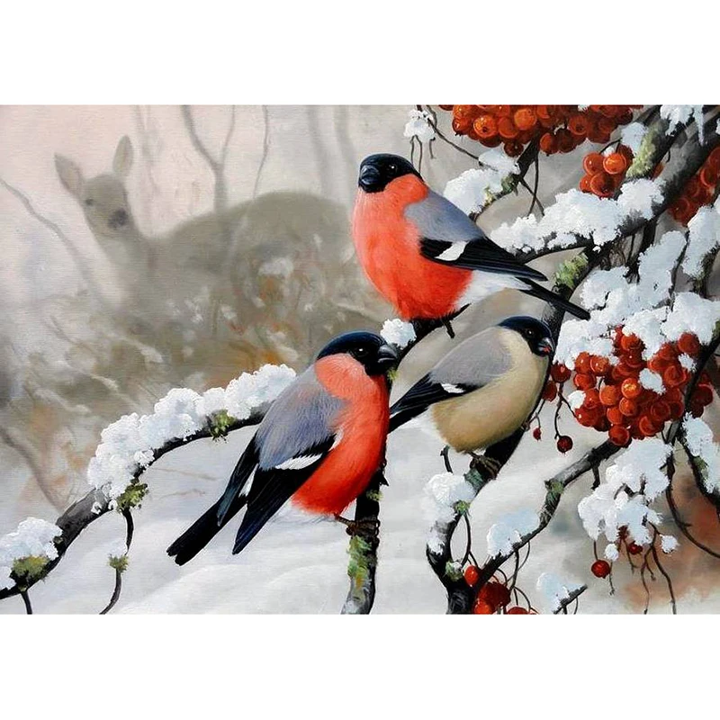 Diamond embroidery winter birds on snow 5d of the square full diamond painting mosaic picture pastes 2003 | Дом и сад