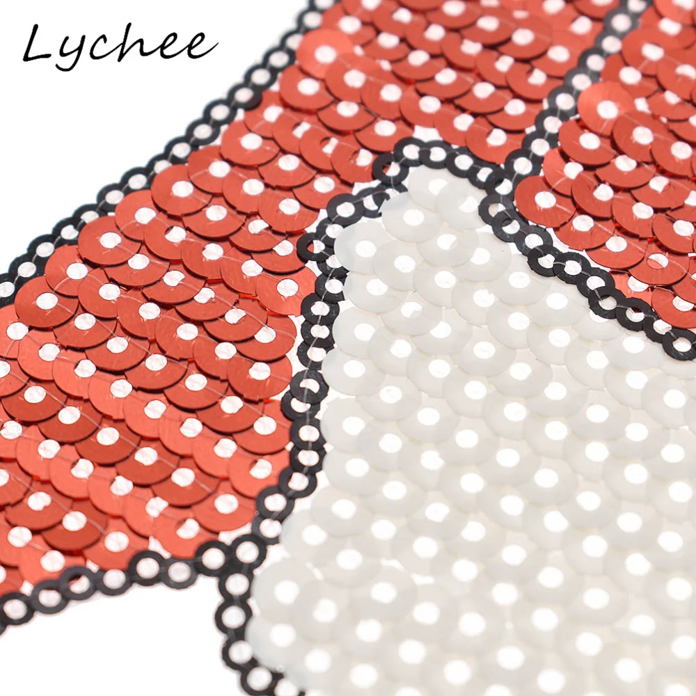 Lychee Cartoon Red Christmas Hat Sequins Patches With Adhesive Iron On Women Children Clothes Bag Sewing Applique | Дом и сад