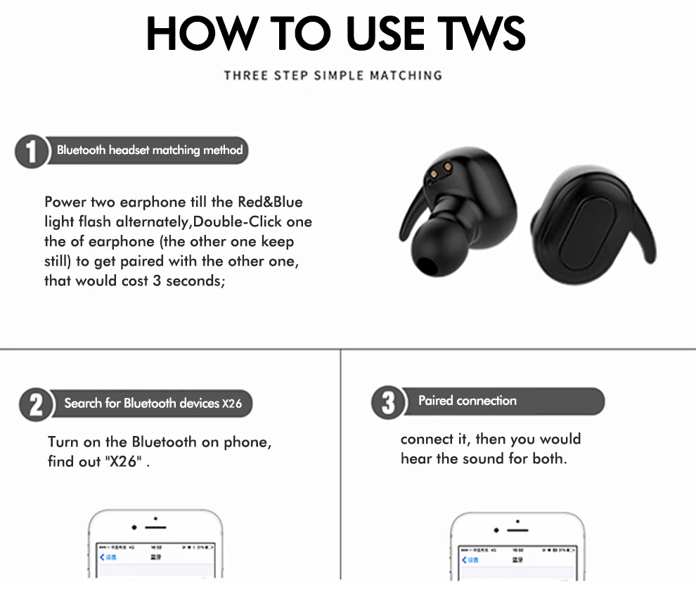 X26 TWS беспроводные Bluetooth наушники шумоизолирующие портативная гарнитура стерео