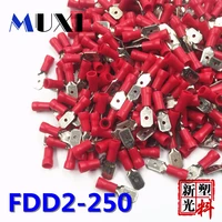 fdd2 250 male insulated electrical crimp terminal for 1 5 2 5mm2 connectors cable wire connector 100pcspack red