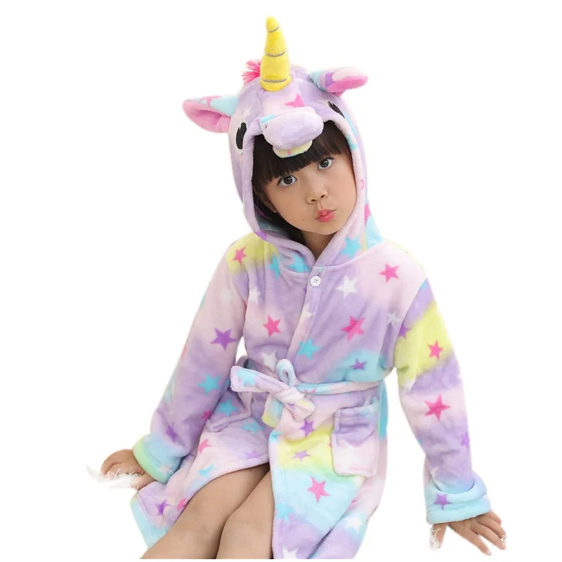 Девочки звезды Единорог Костюм Дети зима фланель Pijama аниме Косплэй Pegasus халат