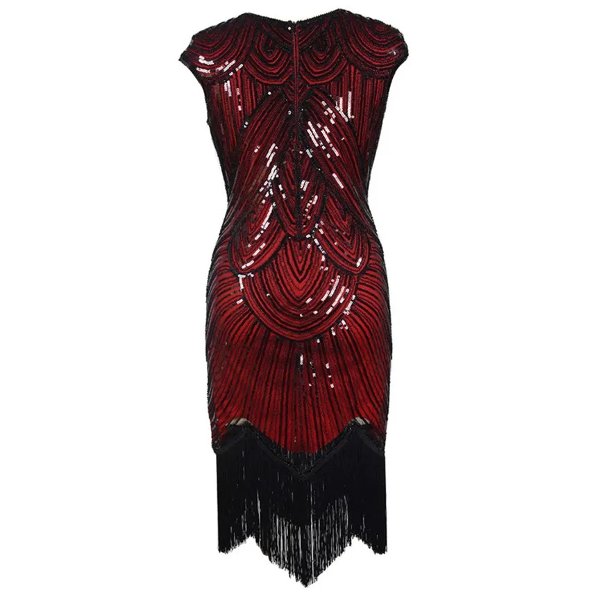 

Sequined 1920s Vintage Dress O Neck Beaded Tassels Slim Dress The Great Gatsby Party Dress Sexy Club Robe Dress