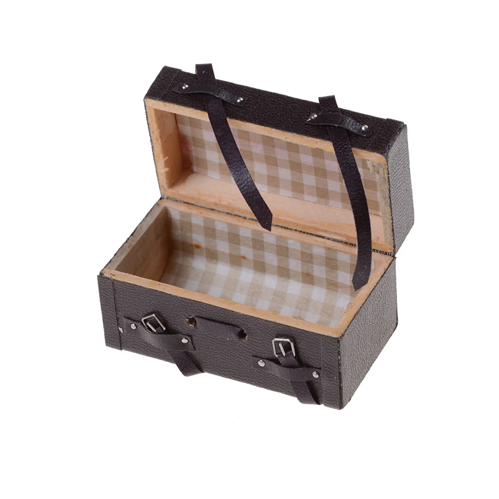 Коричневый 1/12 миниатюрный винтажный кожаный деревянный чемодан для кукольного