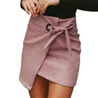 Женская Асимметричная юбка из замши с узелком, повседневная кожаная юбка с разрезом, весна-осень 2019