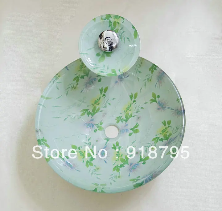 

Round Tempered Glass Handcraft Vessel Sink Bathroom Counter Top Wash Basins Bowl JN4085