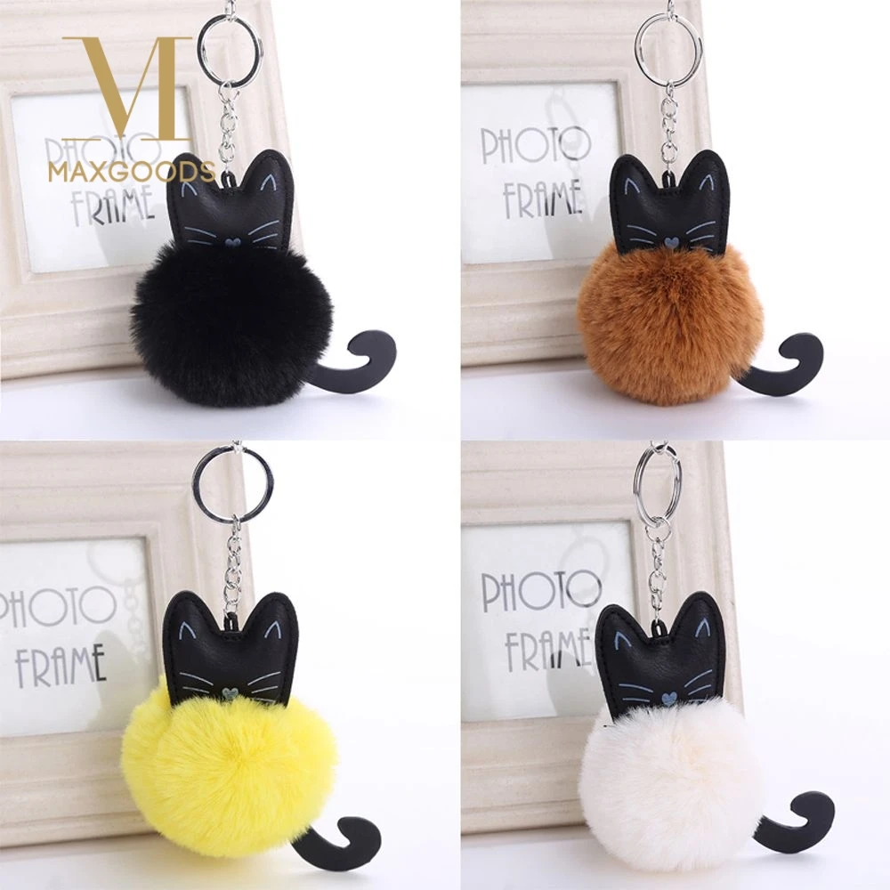 1 шт. милый пушистый брелок с помпоном и котом искусственным кроличьим мехом