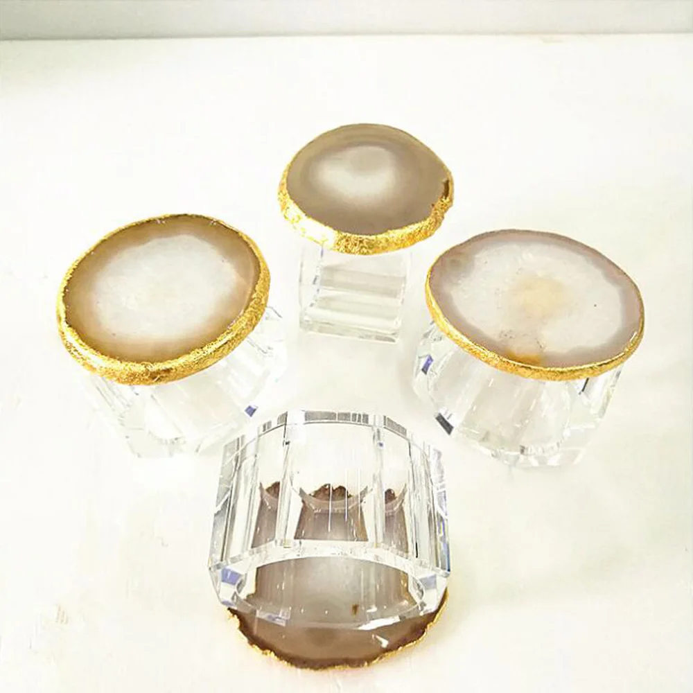 Natural Agate Geode Slice Napkin Ring Electroplated Golden Modern Minimalist Healing Crystal Home Table Decora | Дом и сад