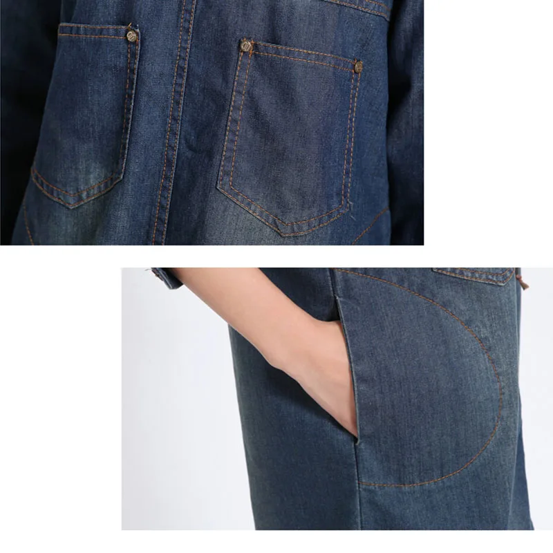 Женское джинсовое платье с длинным рукавом повседневное свободное мини из