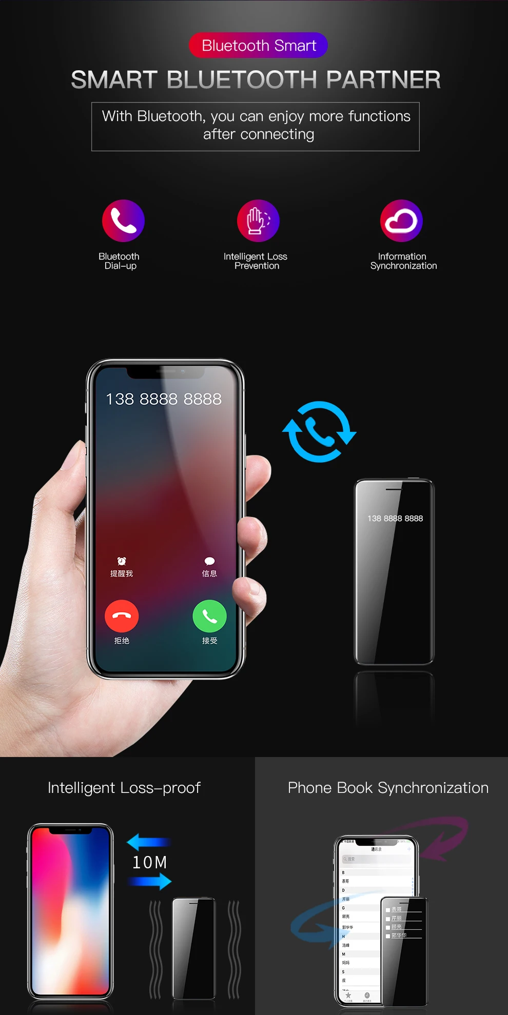S10 ультра тонкий мобильный телефон роскошный дизайн сенсорный ключ Bluetooth Dialer анти-потеря FM Mp3 Две sim-карты GSM мини мобильный телефон