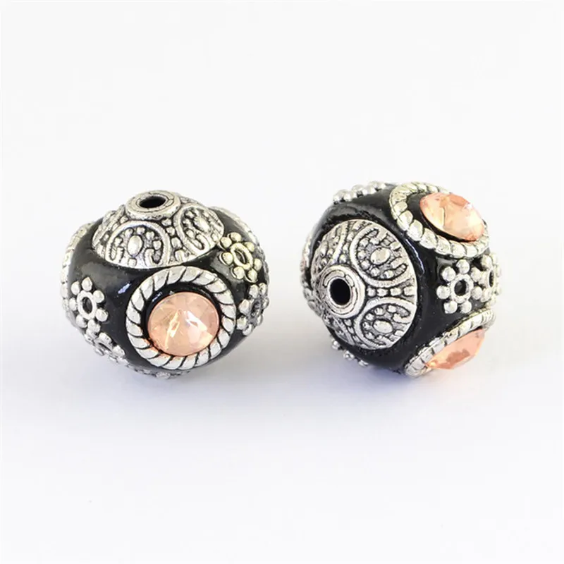 Круглые бусины ручной работы из Индонезии 10 шт. со стеклянными кабошонами и