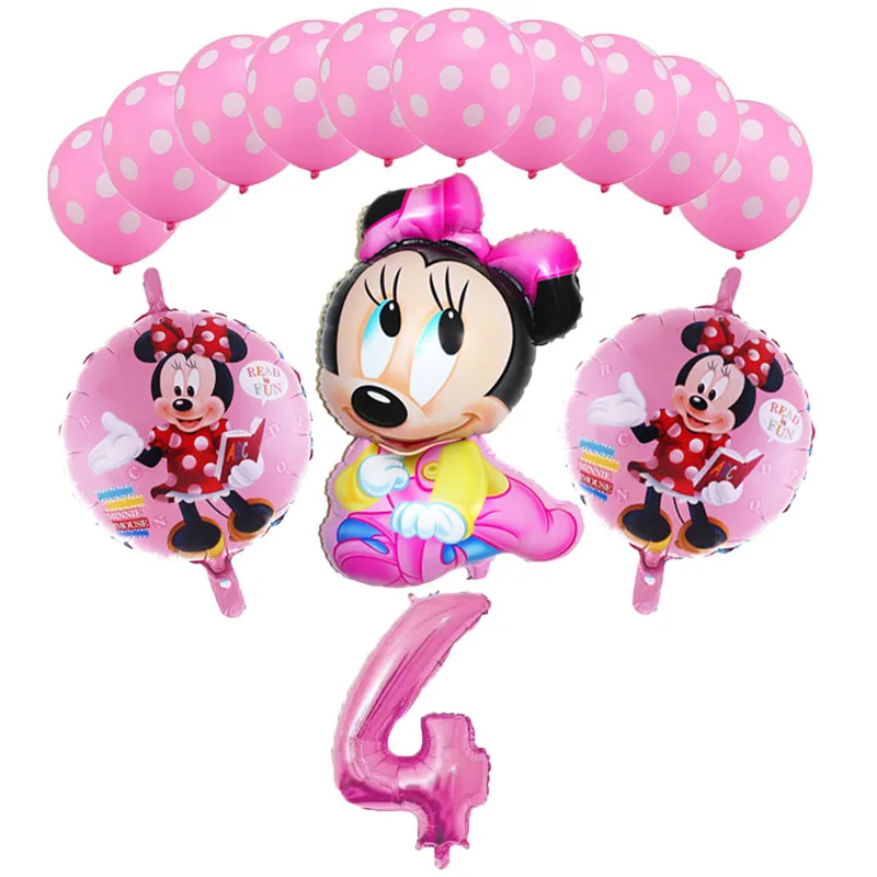Minnie 4 14 шт. 32 дюйма розовый и голубой номер фольга надувные шары Mickey воздушный шар "Минни" Рисунок От 1 до 8 лет детей Для мальчиков и девочек декор для вечеринки в честь Дня Рождения - Color: Minnie 4