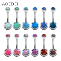aoedej 12 pcslot opal belly button rings stainless steel belly navel piercing 8mm wholesale nature stone blue fire opal jewelry