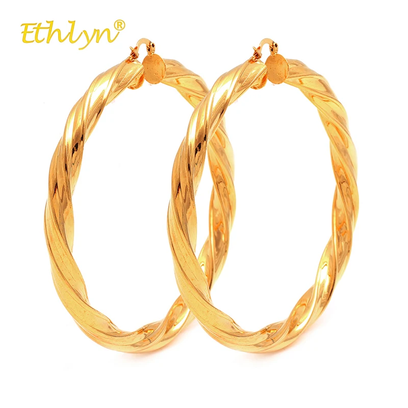 Ethlyn серьги обруч для женщин полые 76 мм Мода Jewely Золотые Большие круглые серьги вечерние африканские/Ближний Восток свадебный подарок