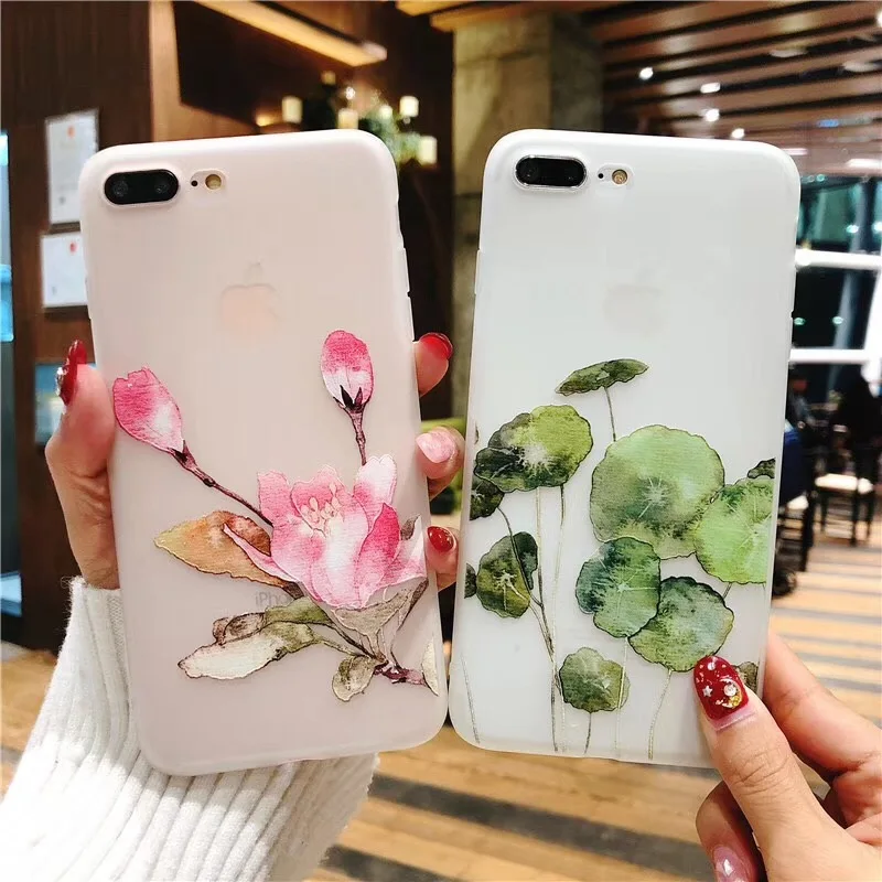 Boucho Relief Watercolor Flowers Pattern Case For iphone 6 6s 7 8 Plus Fashion Matte Soft Silicone Phone Cases X |