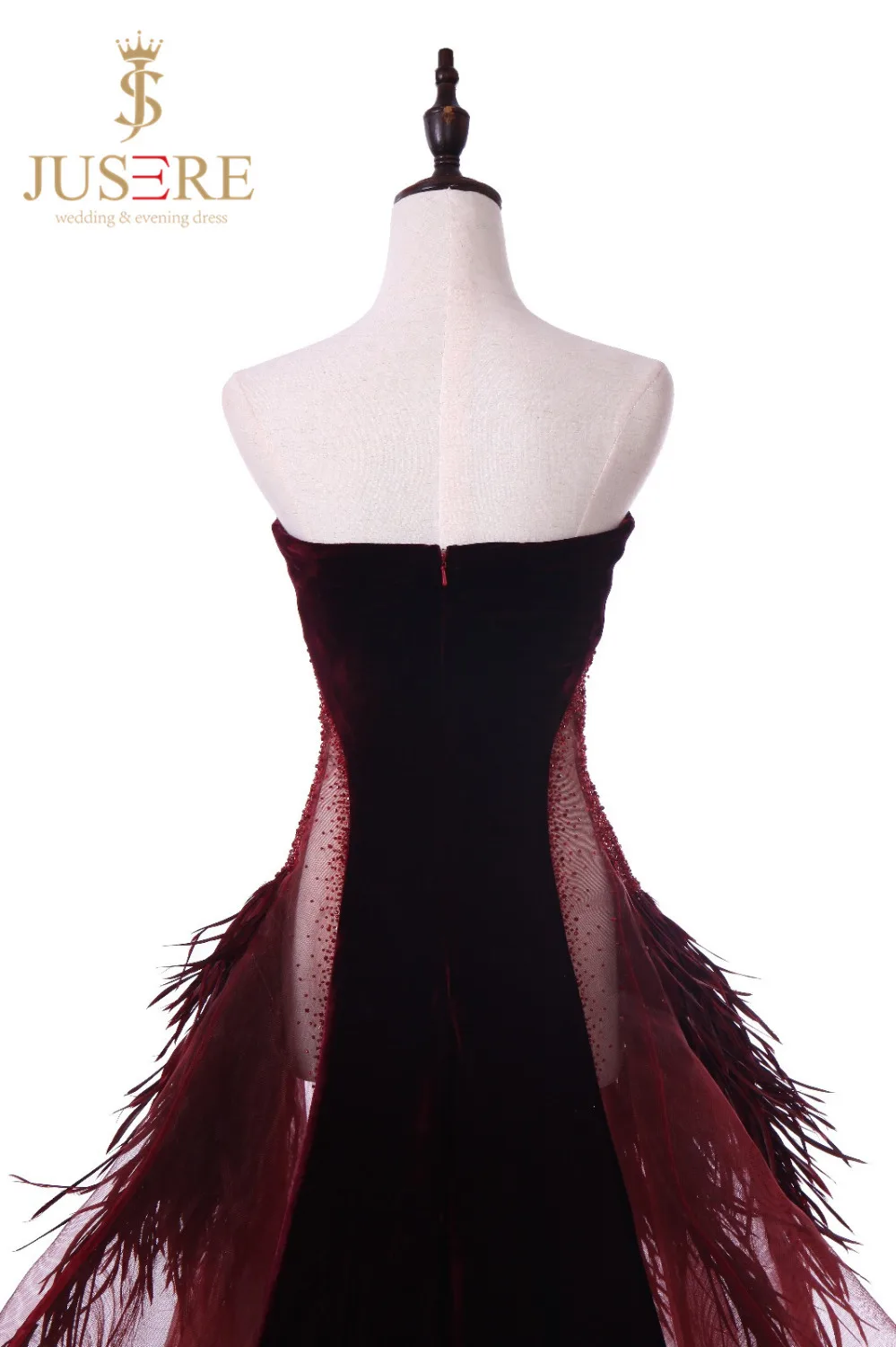 Jusere Burgundy Aline Strapless Formal Dress Floor Length Sleeveless Illusion Waist Long Custom Made Evening Dress